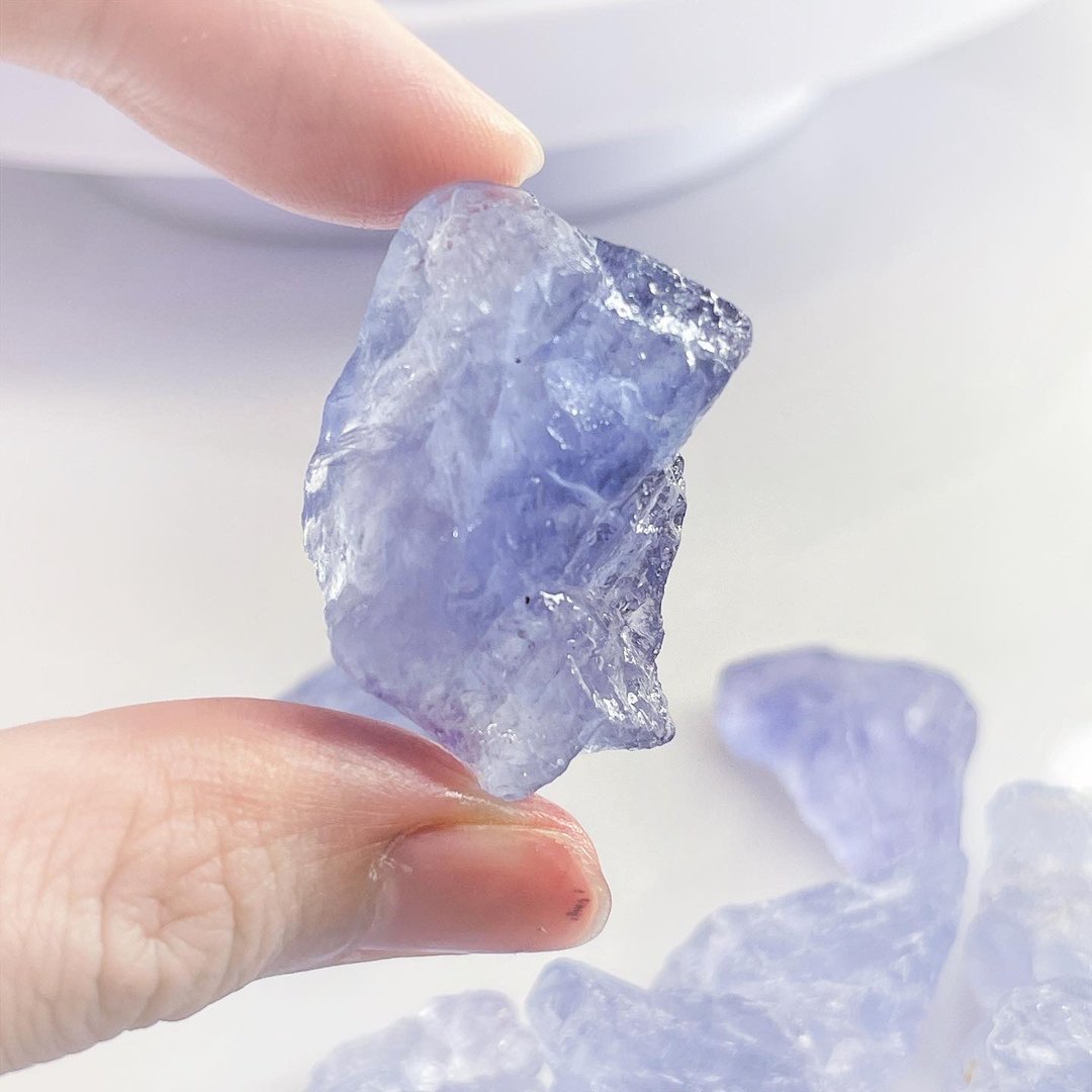 梦幻天空蓝 萤石 渐变紫 靛色 蓝萤石 能量 原石 原矿 舒压 放松 - 摆饰 - 半宝石 蓝色
