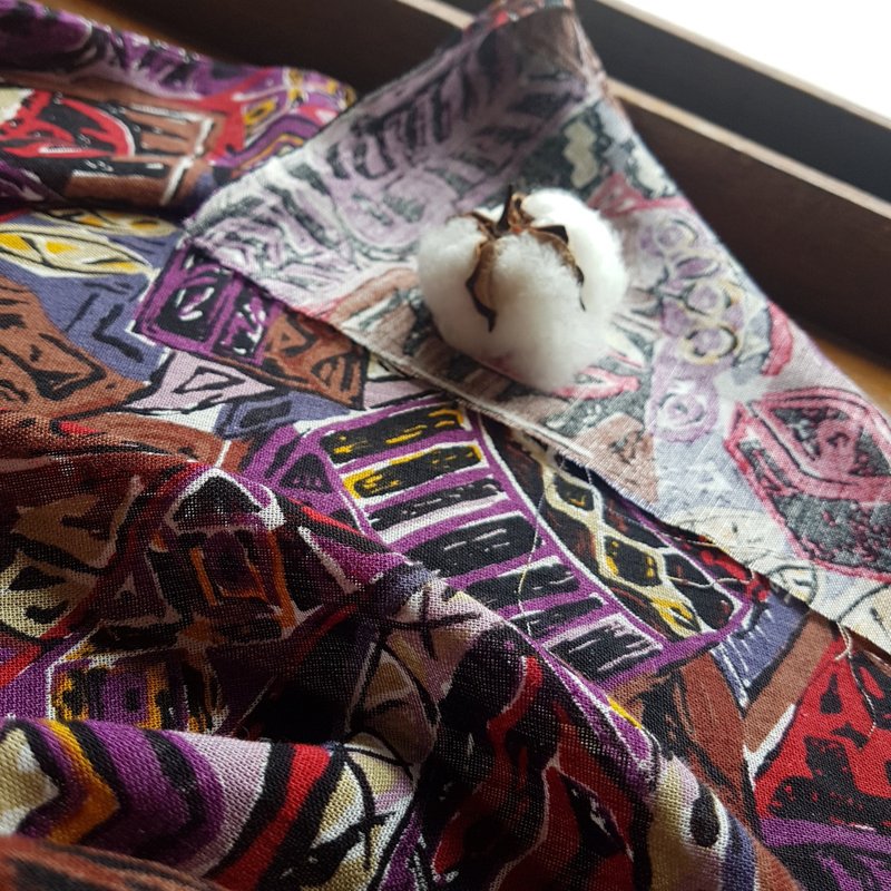 Vintage日单库藏 100%纯麻纱复古印花布 古布 - 其他 - 棉．麻 咖啡色