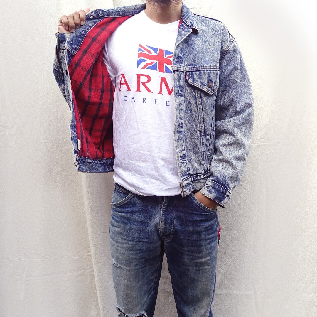 BajuTua /古着/ 美制 80's LEVI's 红格纹内里经典卡车司机外套 - 男装外套 - 棉 蓝色