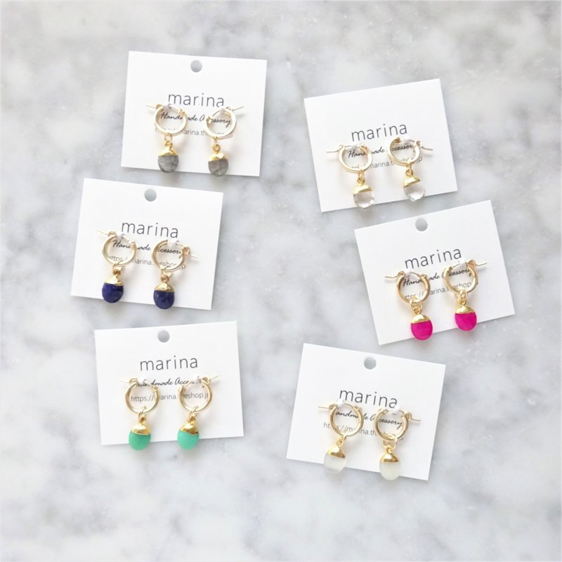 14kgf*AAA Fuchsia pink Chalcedony charmed pierced earring - 耳环/耳夹 - 宝石 粉红色