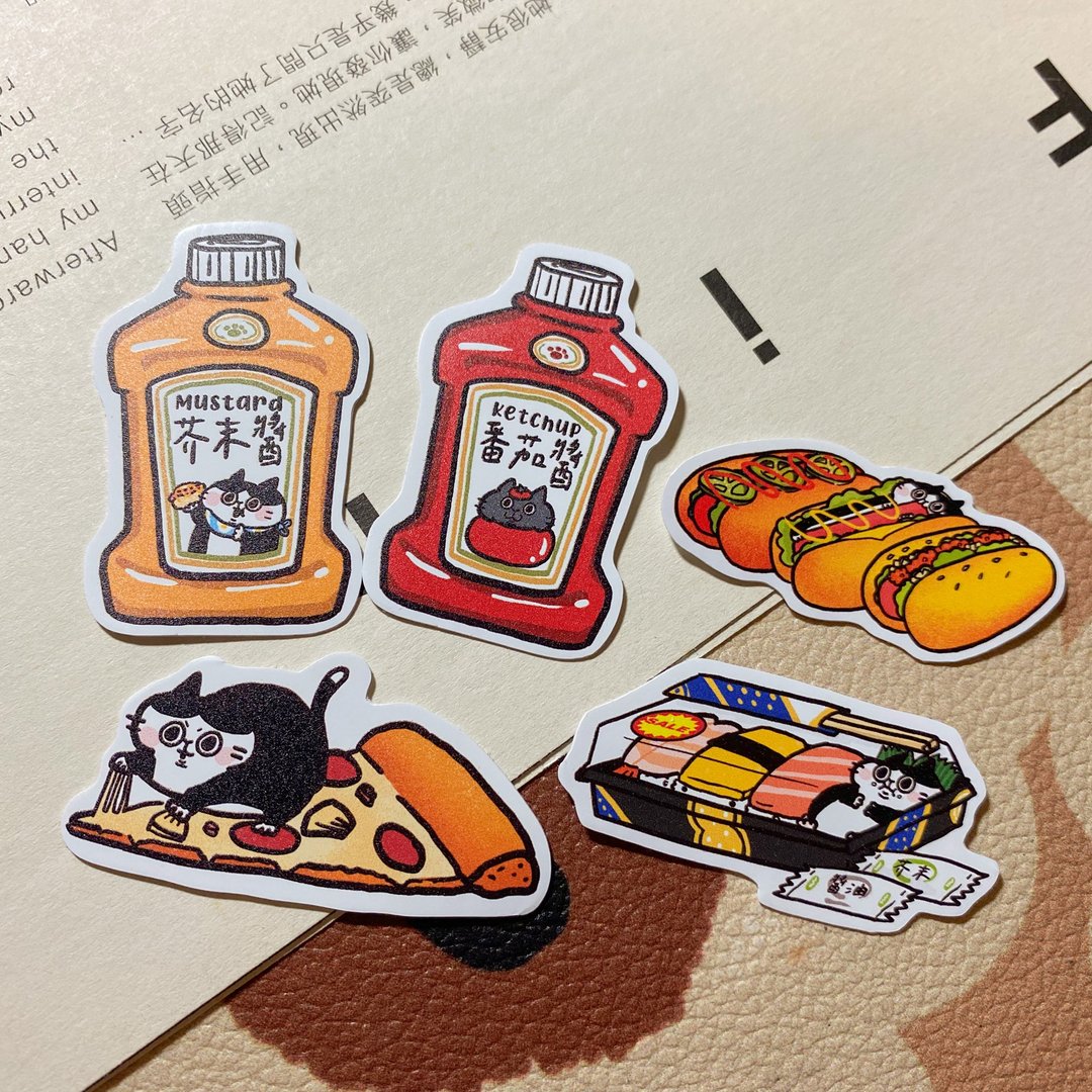 奔驰猫美式美食系列防水小贴纸 - 贴纸 - 防水材质 