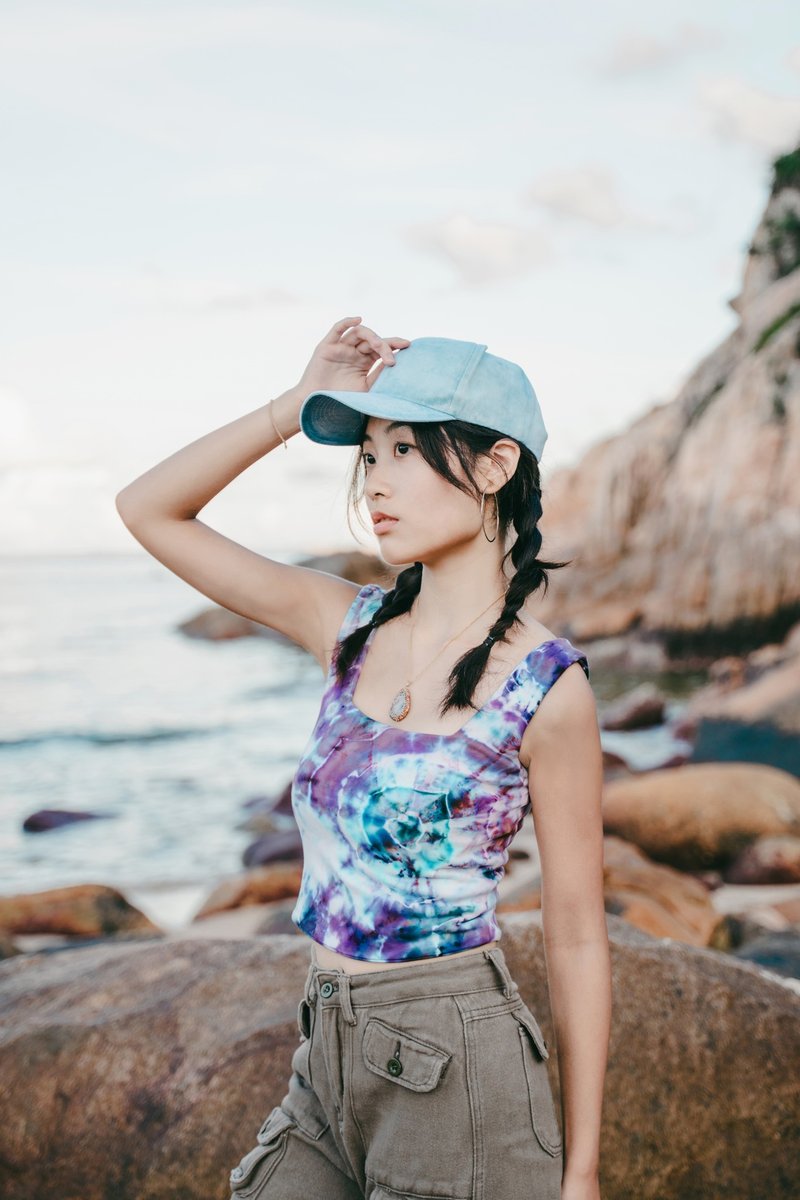 手工扎染cap帽 - 帽子 - 棉．麻 蓝色