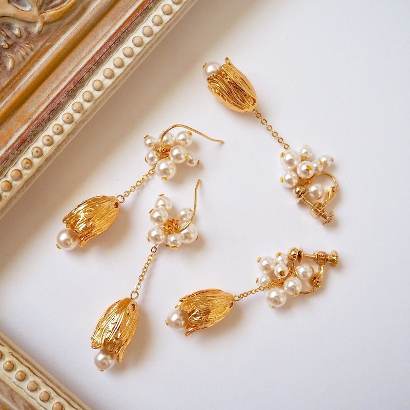 古玩金珍珠耳环 - 耳环/耳夹 - 其他金属 金色