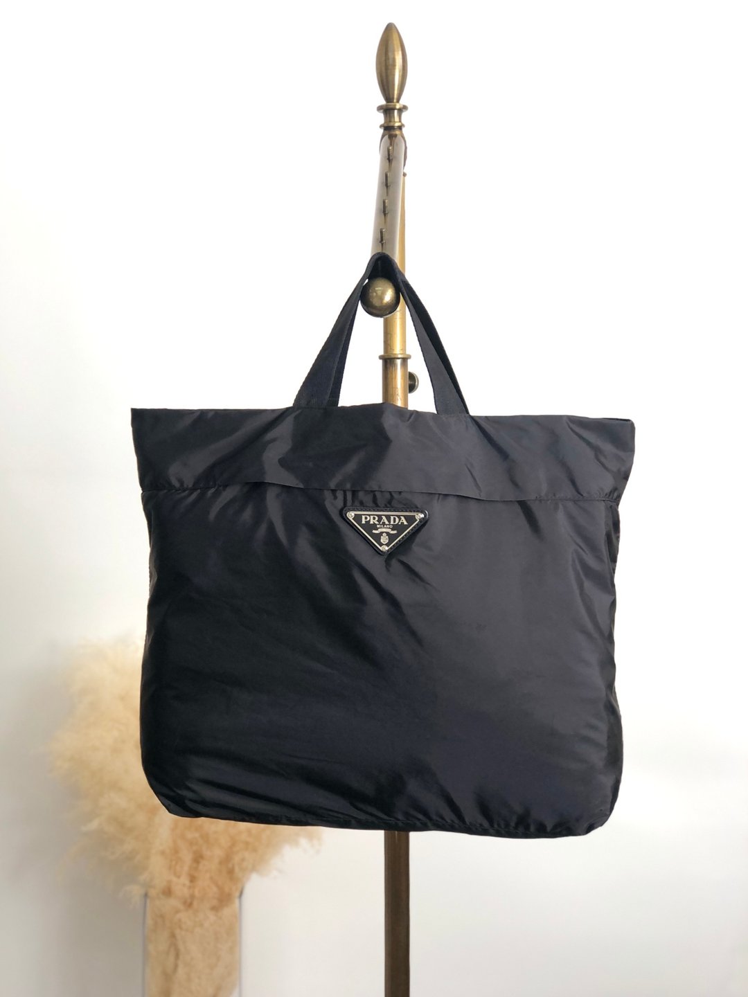 【 日本直送 名牌中古包 】PRADA 普拉达 手提包 黑色 三角形Logo 尼龙 vintage 古着 w5jss8 - 手提包/手提袋 - 尼龙 黑色