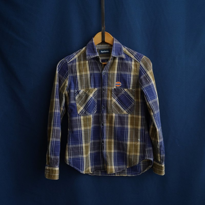 经典蓝格子棉长袖衬衫 vintage - 女装衬衫 - 棉．麻 蓝色