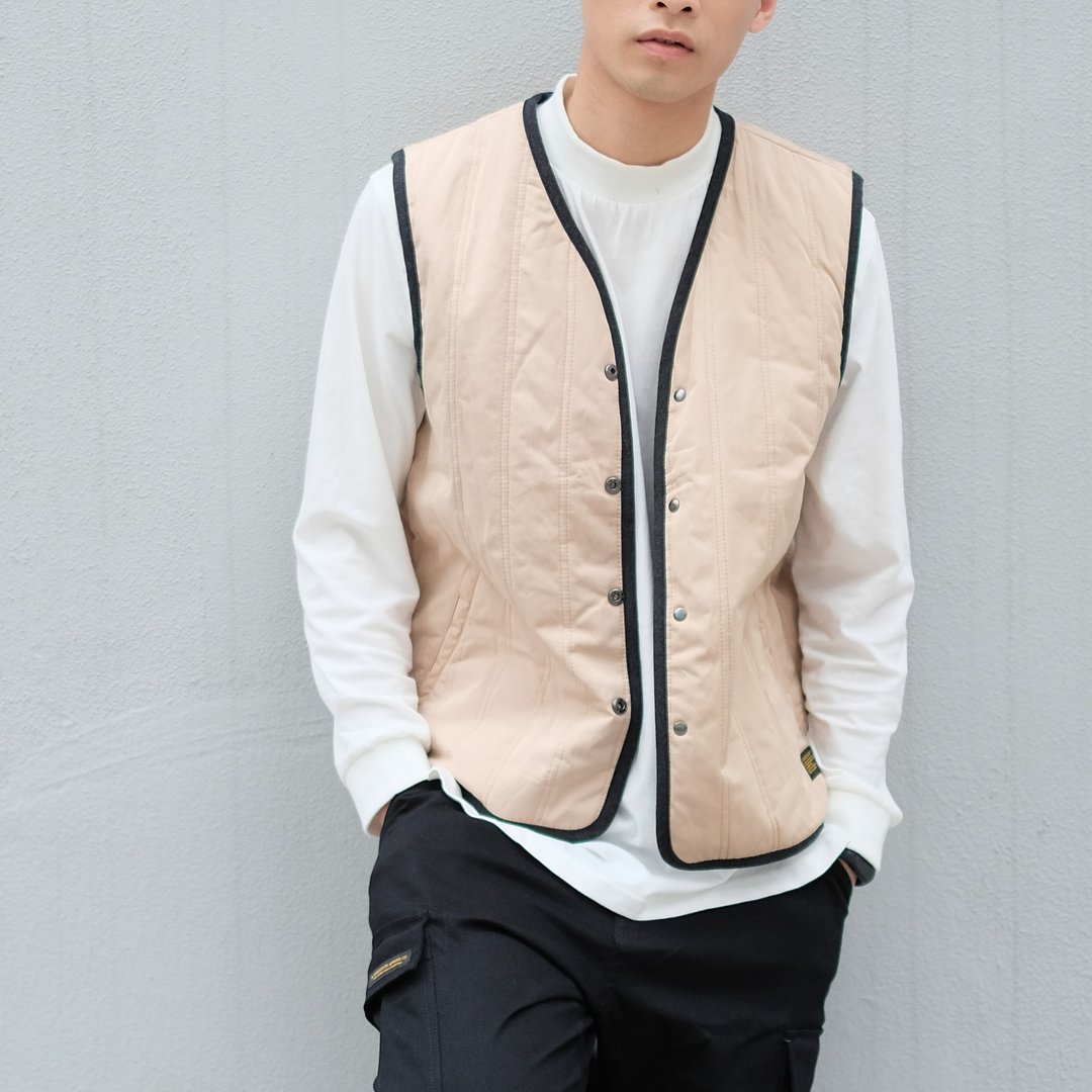 双面夹棉背心 Quilted Vest/情侣服/简约/秋冬/工装/外套 - 男装外套 - 棉 卡其色