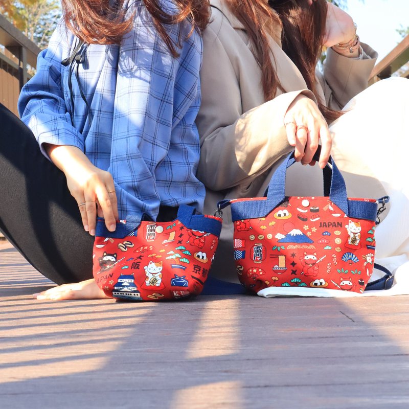 日系忍者猫手提袋(赭赤红) - 手提包/手提袋 - 棉．麻 红色