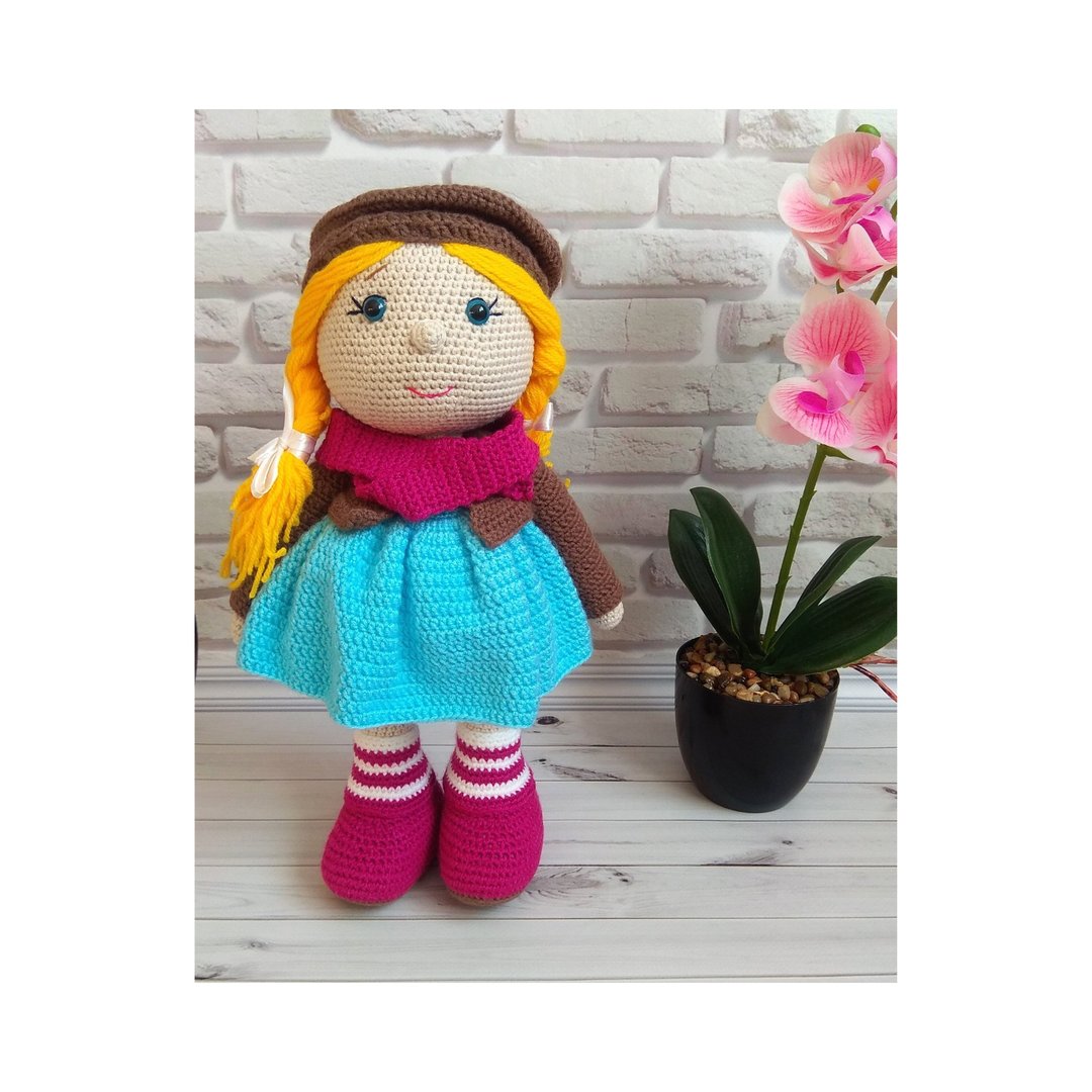 Doll in clothes, doll in dress, art doll, crocheting doll, gift doll - 玩具/玩偶 - 棉 蓝色