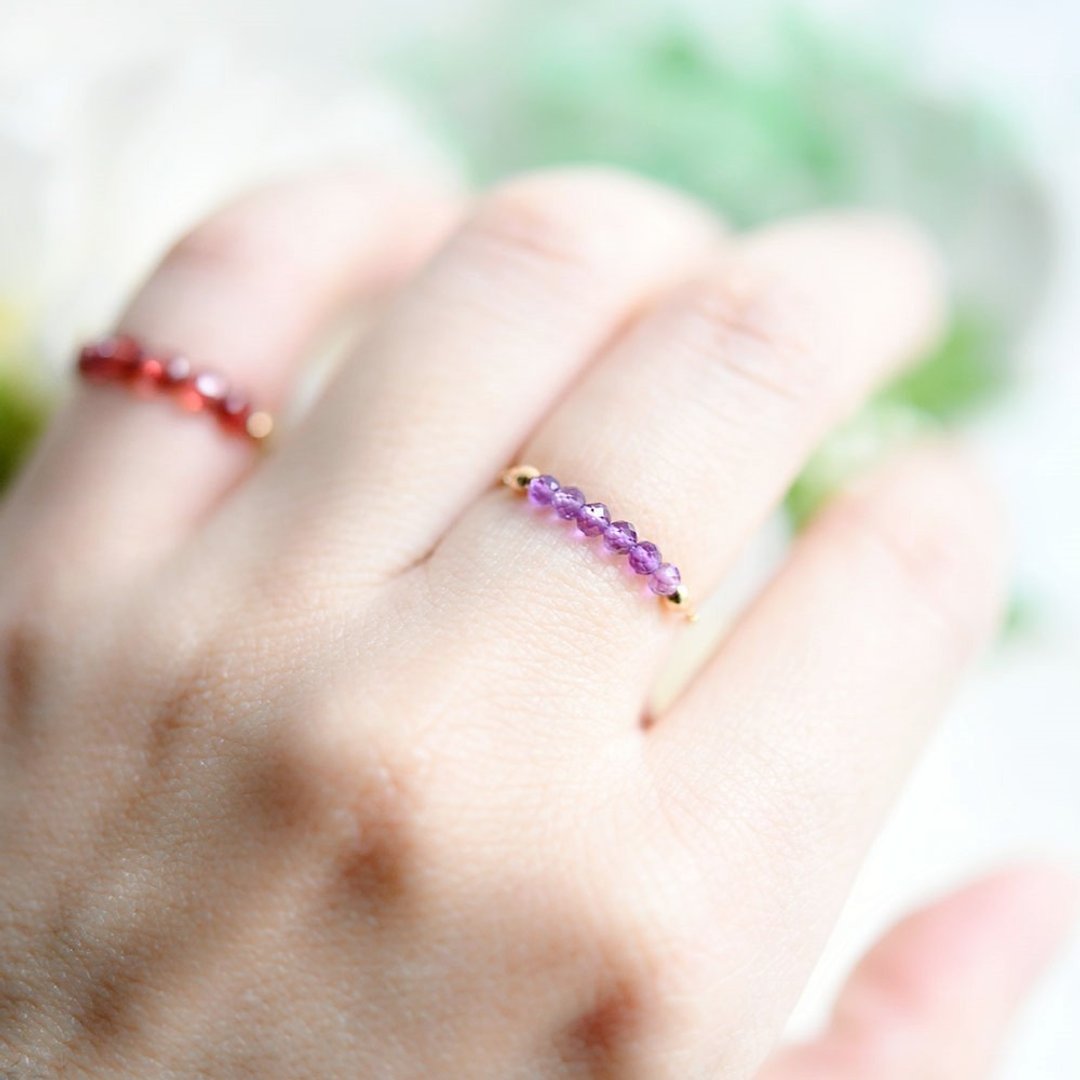 Love Guardian Stone Amethyst Chain Ring Pinky Ring 1 February Birthstone - 戒指 - 其他金属 紫色