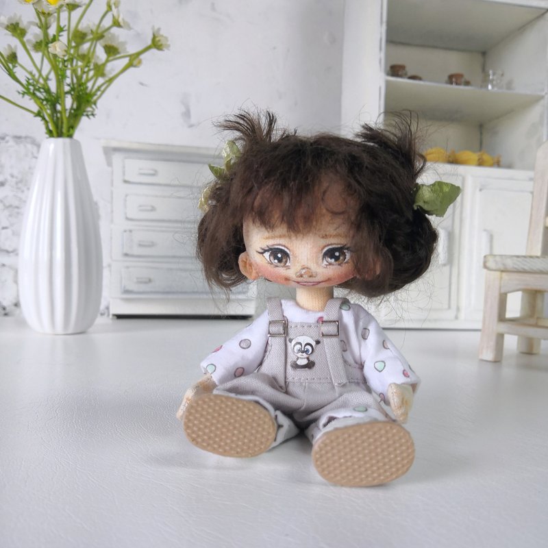 Miniature rag doll Small art doll handmade Rag doll Cloth doll Textile doll - 玩偶/公仔 - 棉．麻 