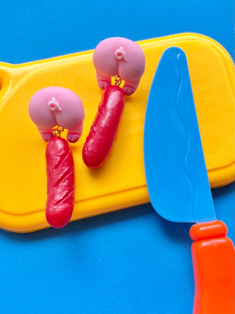 生命的接力 — 猪屁屁手作耳环 - 耳环/耳夹 - 树脂 红色