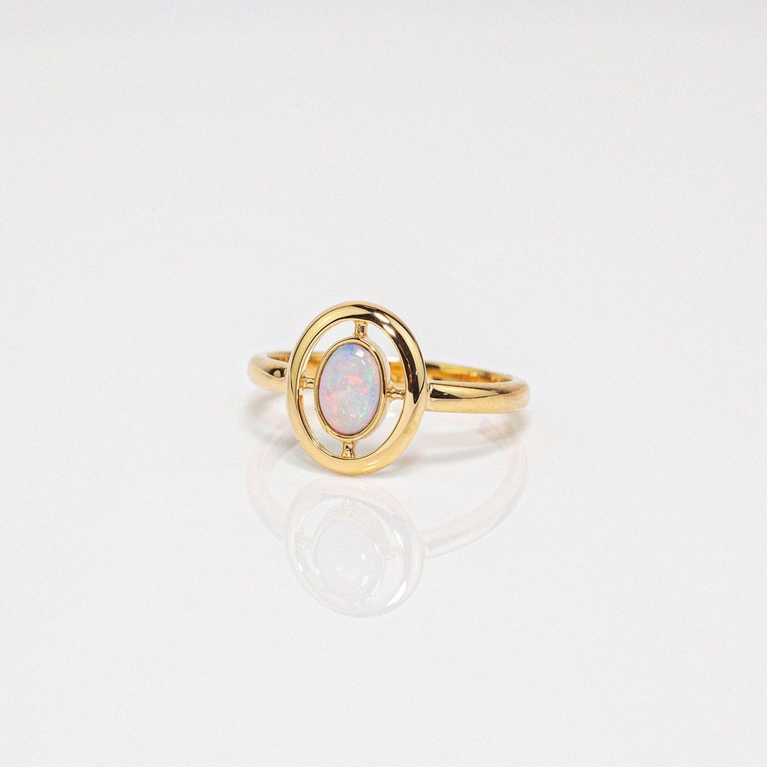 【PurpleMay Jewellery】18K金简约澳宝蛋白石戒指 婚戒订制R185 - 戒指 - 宝石 白色