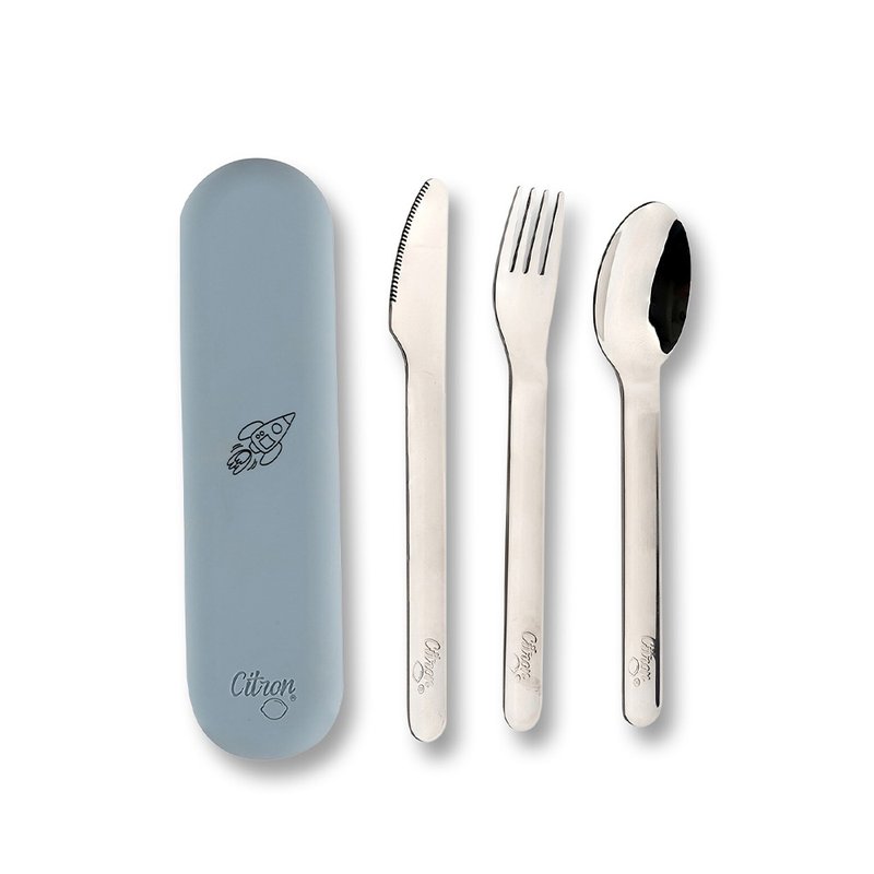 快速出货【Citron】儿童餐具三件组(含收纳袋)_ 雾霭蓝 - 儿童餐具/餐盘 - 不锈钢 