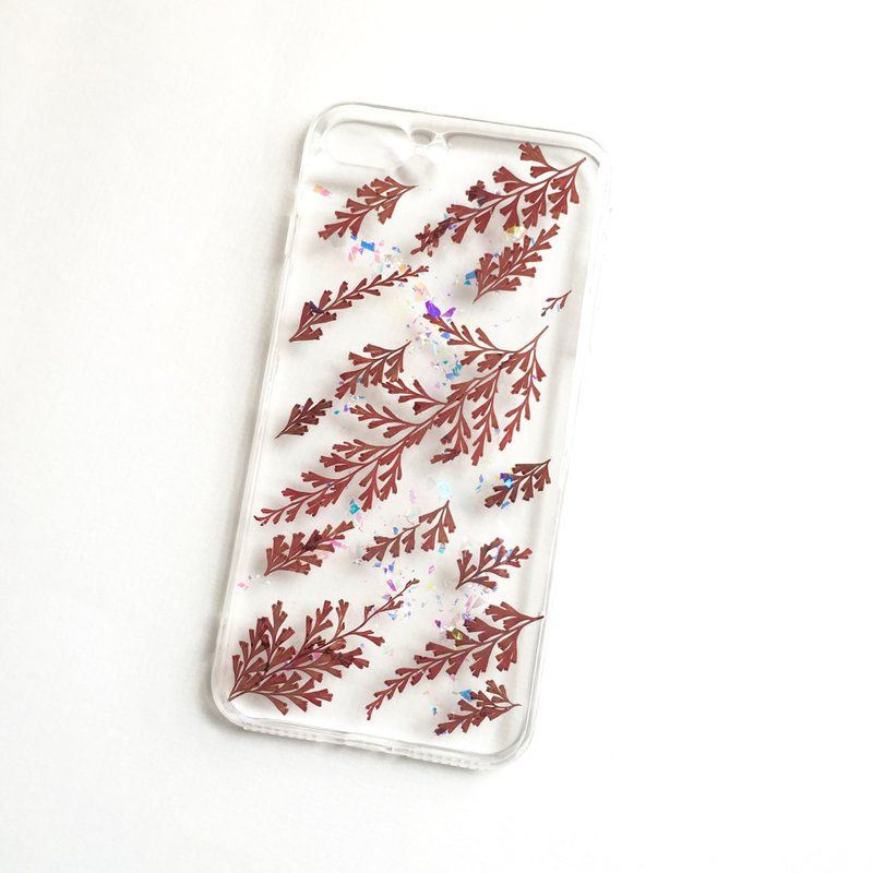 下一场圣诞雨 土色 叶子 贝壳幻彩亮片压花手机套 - 手机壳/手机套 - 植物．花 咖啡色