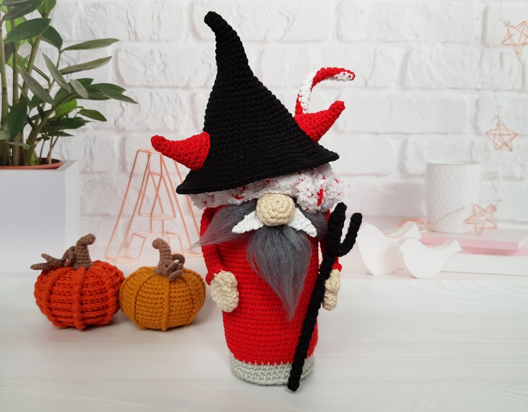 Amigurumi Devil crochet pattern, crochet gnome cocktail PATTERN for Halloween - 手工艺教程/工具书 - 其他材质 