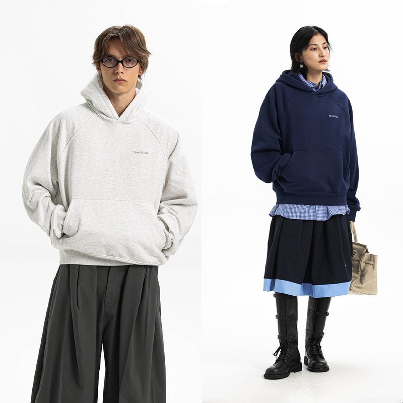 【500G重磅】Unvesno(UN)  SL系列Clean Fit短宽加绒连帽卫衣 - 中性连帽卫衣/T 恤 - 其他材质 