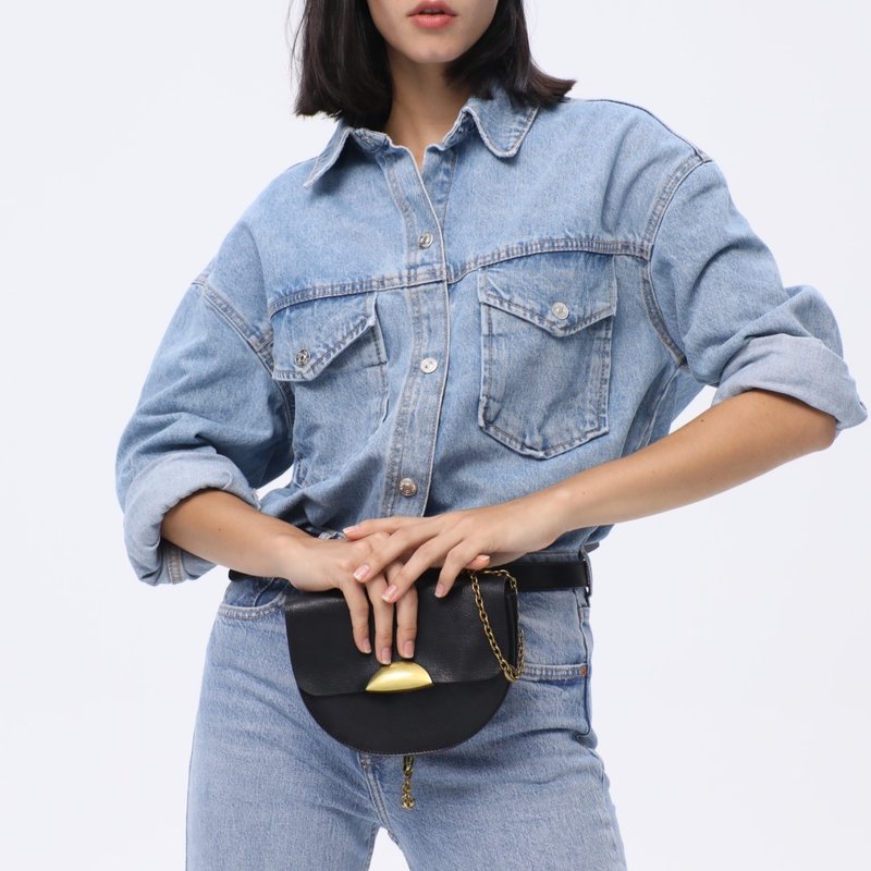 意大利皮革 Faith Moon 可转换腰包 黑色 - 侧背包/斜挎包 - 真皮 黑色