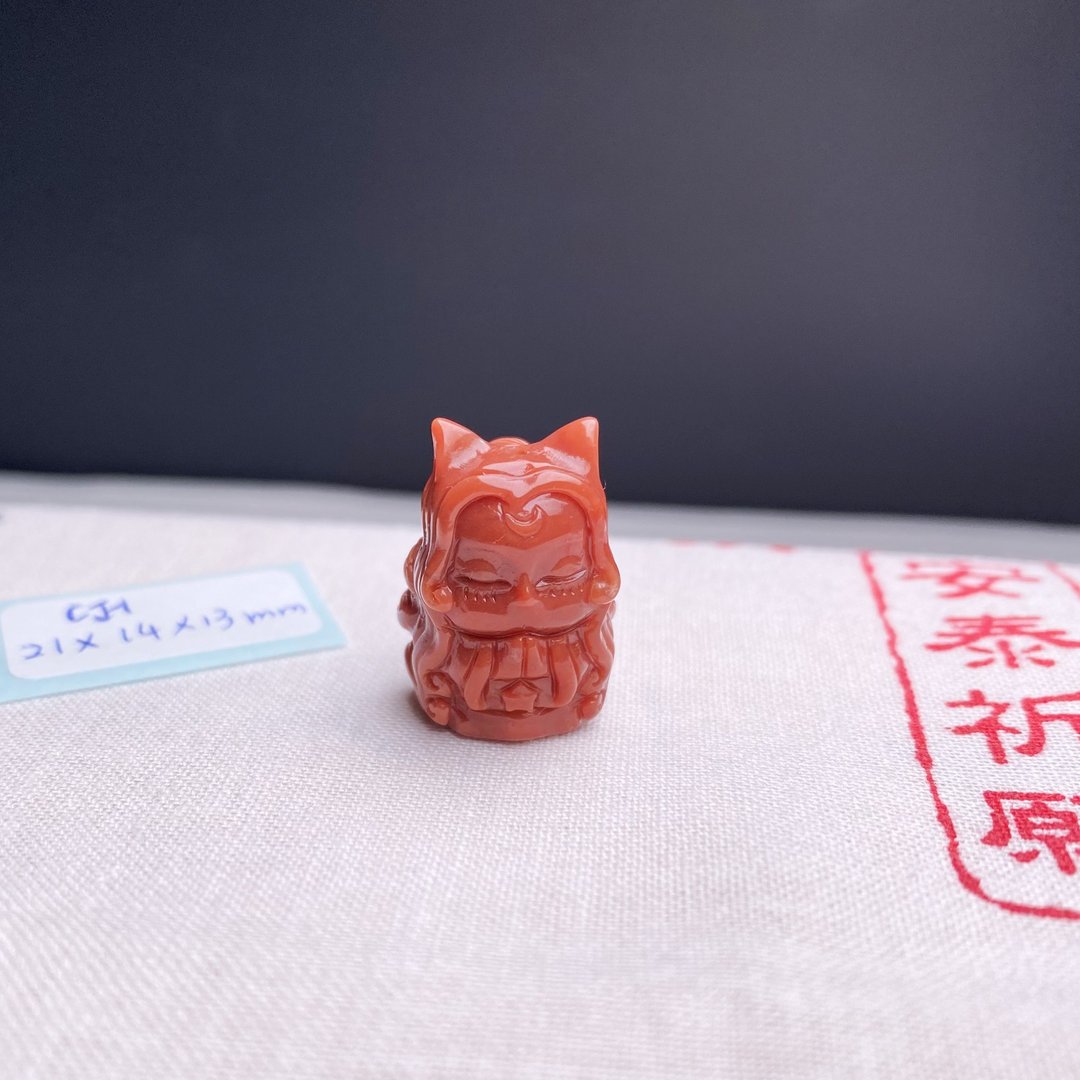阿拉善 碧玉 九尾狐姬雕刻 DIY手链配件 神恩感谢 目标达成 - 手链/手环 - 水晶 红色