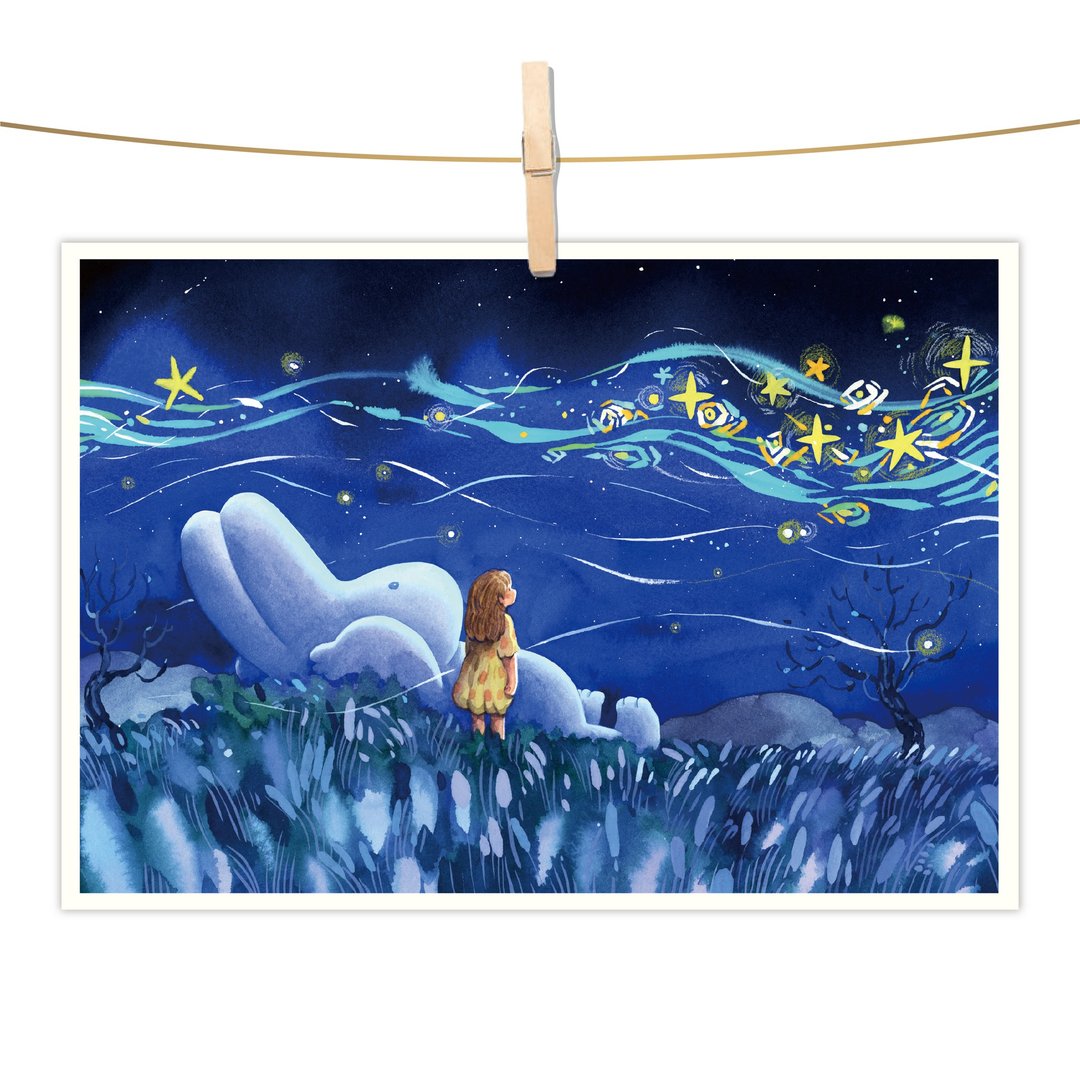 afu水彩插画明信片 - 星空下 - 卡片/明信片 - 纸 蓝色