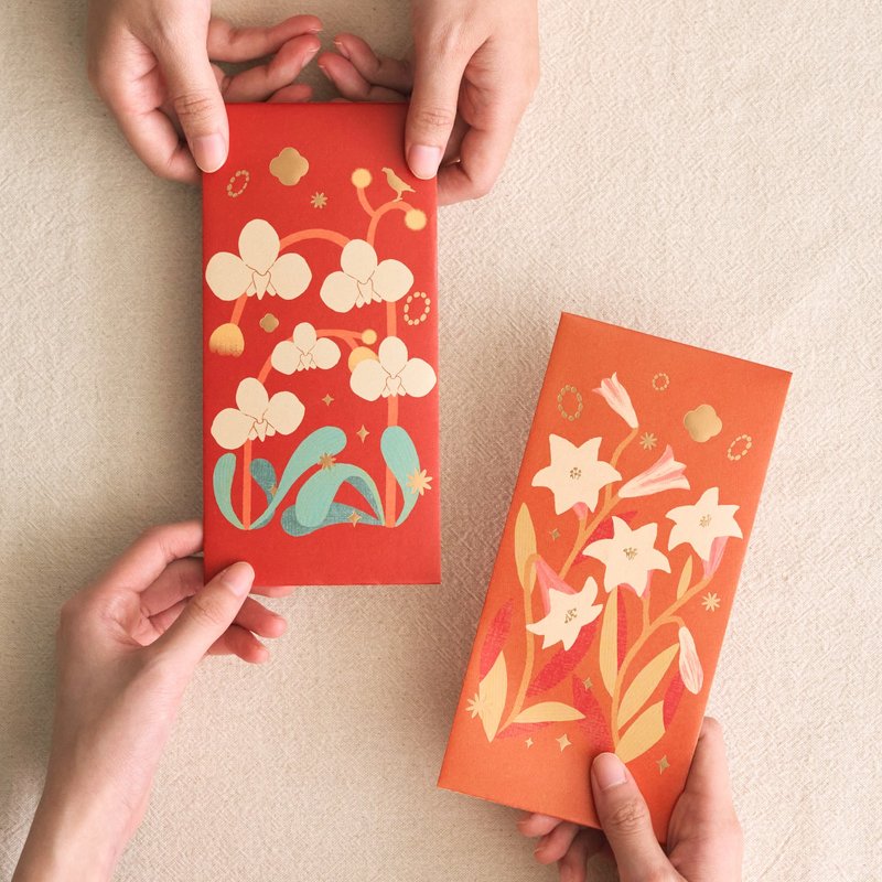 2025蛇年万用红包袋6入组/杂花/百年富贵新年红包 - 其他 - 纸 红色