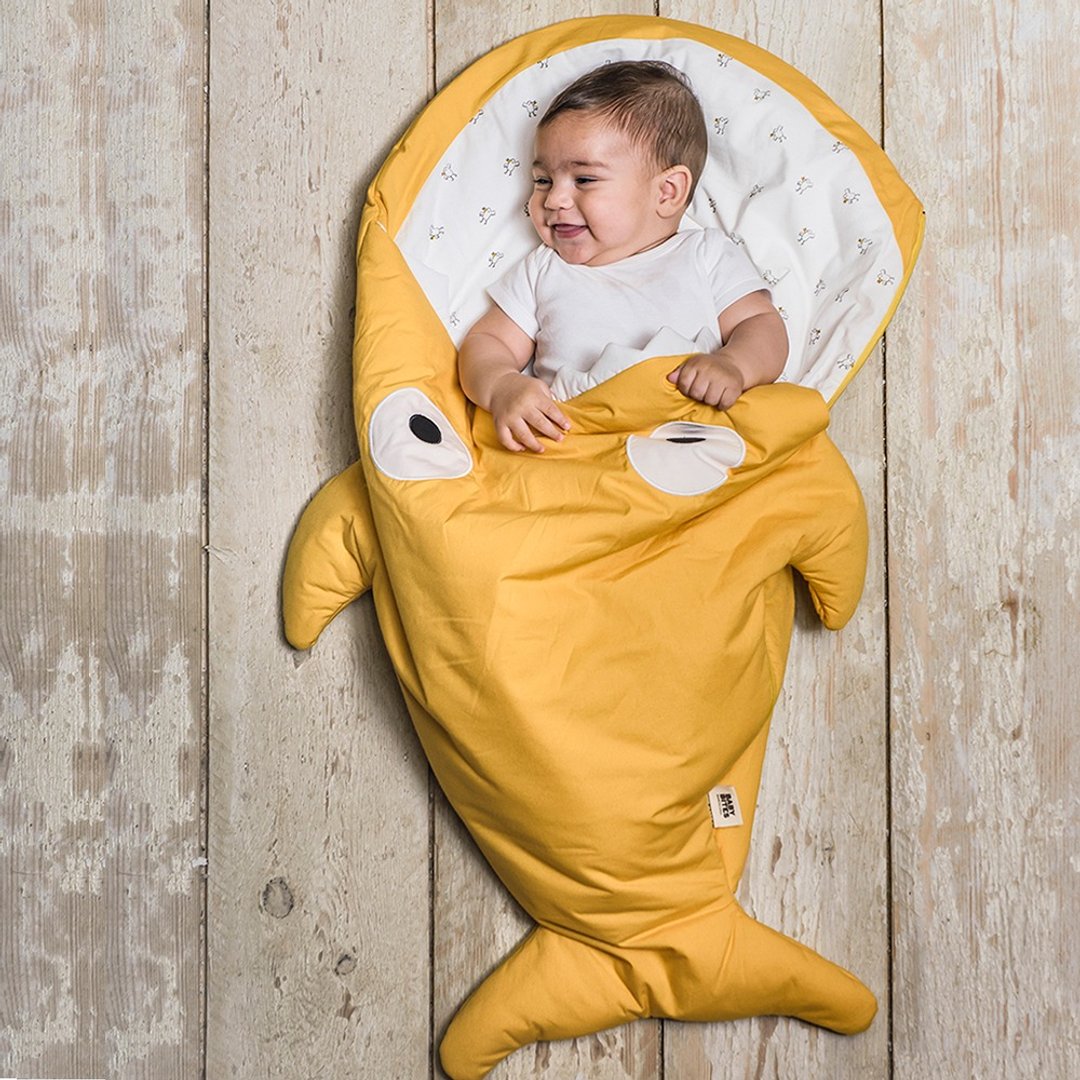 【西班牙制】鲨鱼咬一口BabyBites纯棉婴幼儿多功能睡袋-芥末黄 - 满月礼盒 - 棉 