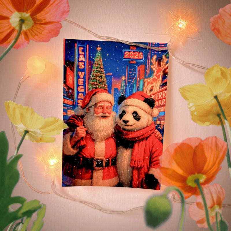 Daily Christmas Las Vegas 温暖油画风圣诞老公公&猫熊 - 卡片/明信片 - 纸 多色