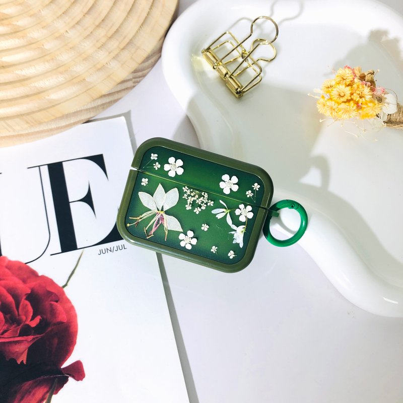 深幽绿压花耳机壳,搭配AirPods 1,2,3,4,AirPods Pro 2,精美礼物 - 耳机 - 植物．花 