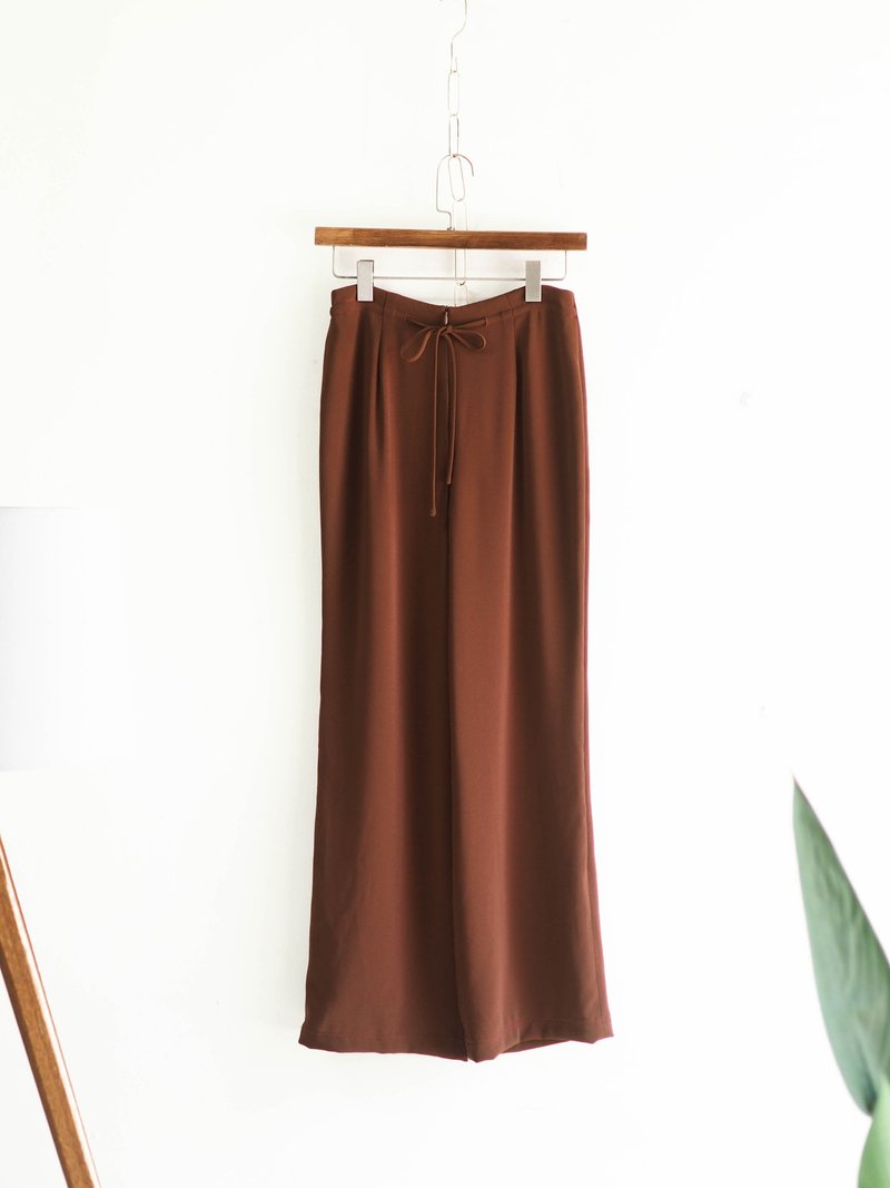 浪漫午后下午茶拿铁时光 古董厚纺纱绑带长裤宽裤 pants vintage - 女装长裤 - 聚酯纤维 橘色