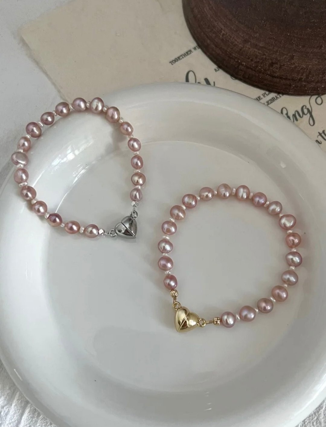 YuanPearl天然紫粉珍珠手链设计款银手链baroauepearl - 手链/手环 - 珍珠 白色