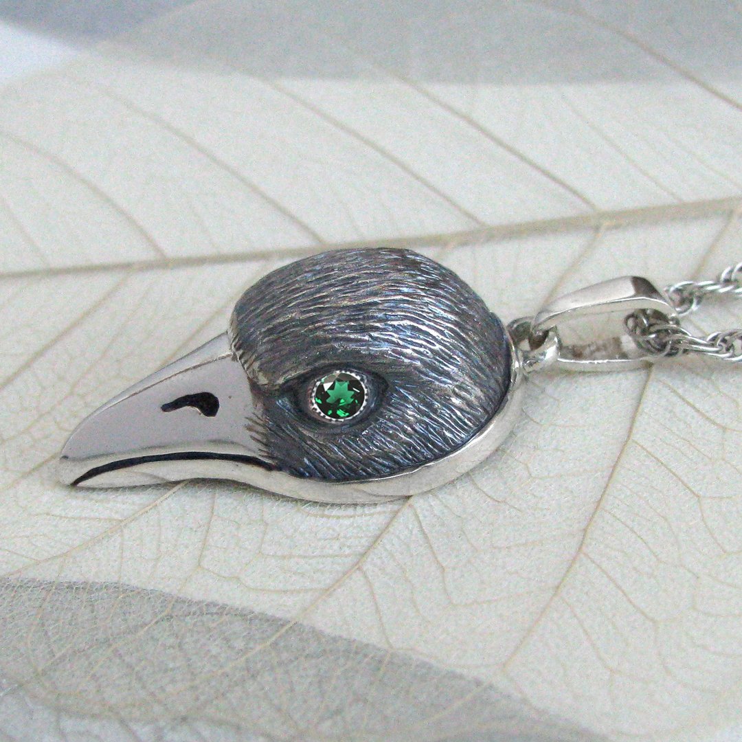 Raven Silver Pendant.Odin Silver Pendant.Crow Silver Pendant.Raven Skull Pendant - 项链 - 纯银 银色
