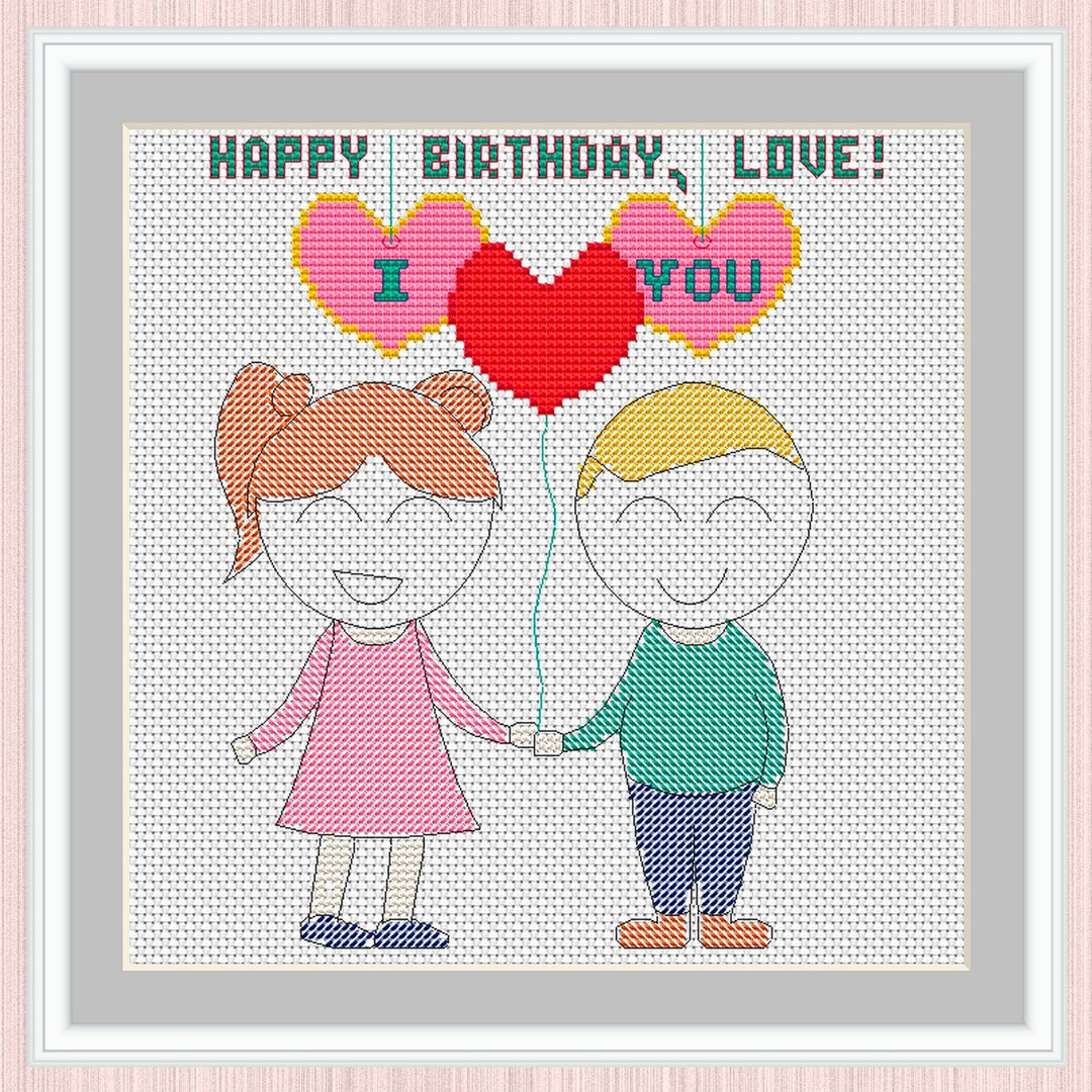 Happy Birthday Love Cross Stitch Pattern - 手工艺教程/工具书 - 其他材质 