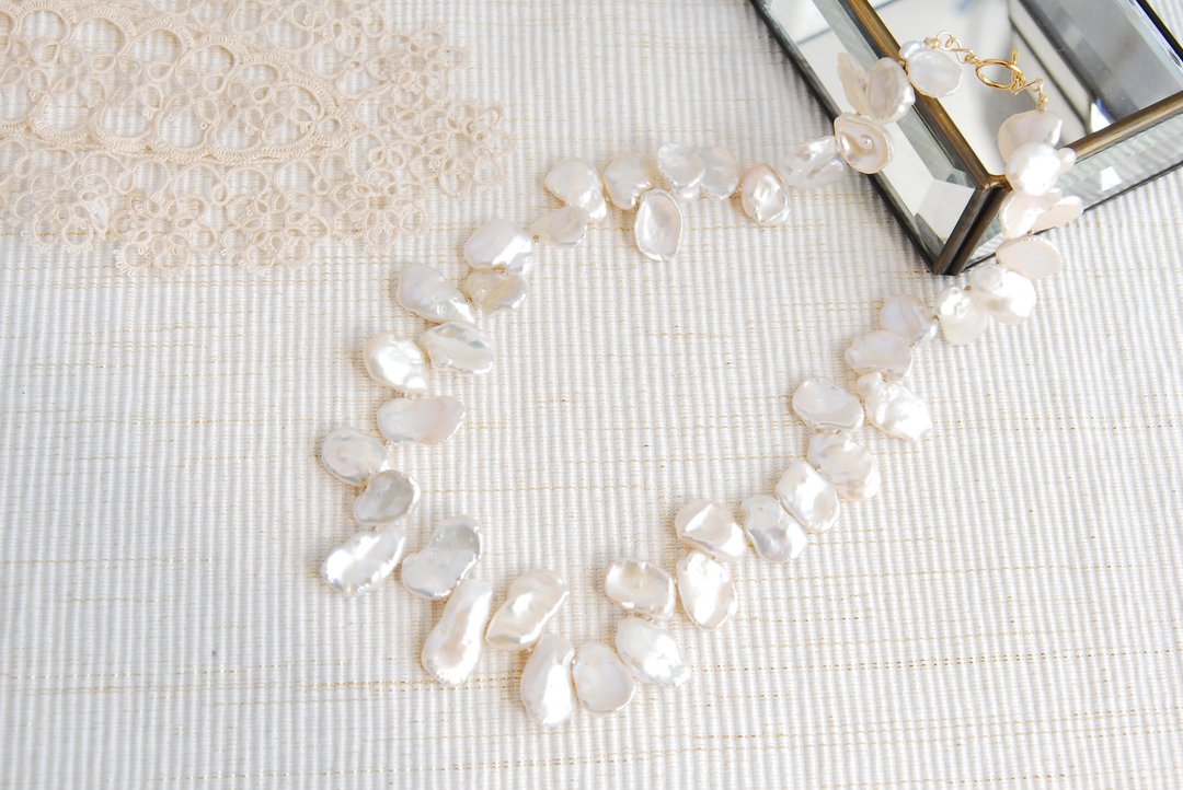 All petals Keshi Pearl gorgeous necklace 14 kgf - 项链 - 珍珠 白色