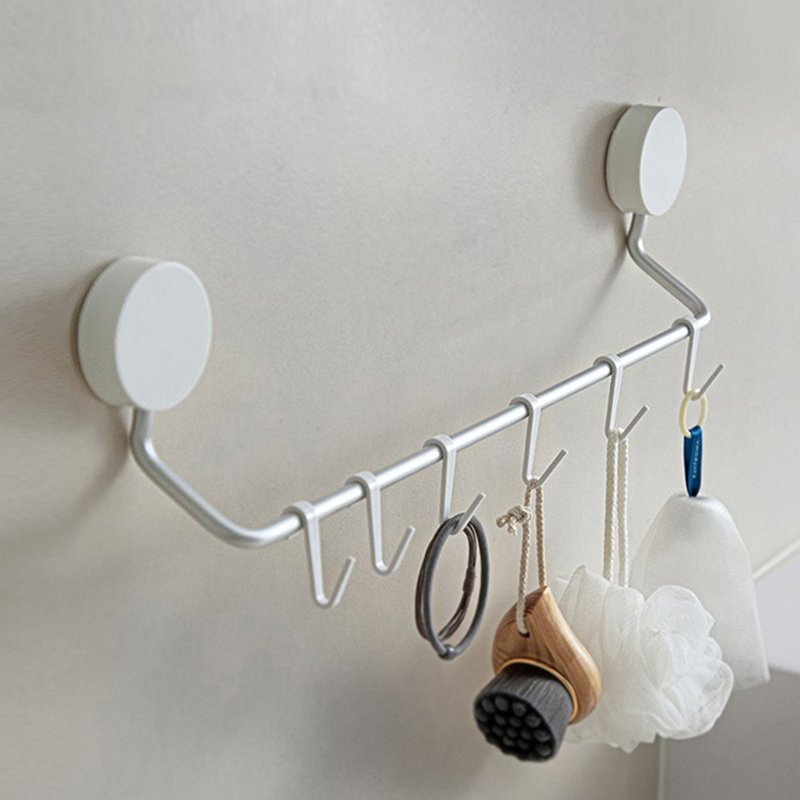 【日本霜山】日系简约风无痕壁挂式毛巾架(附小挂勾6入) - 衣架/挂勾 - 塑料 白色