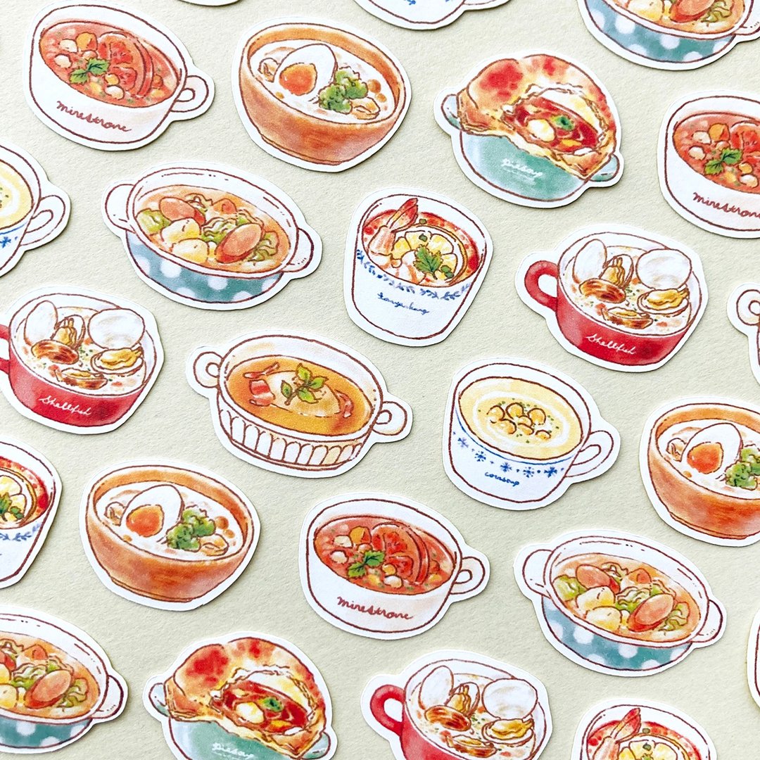 汤品造型纸胶带贴纸 秋季汤品【内含32张】 - 贴纸 - 纸 多色