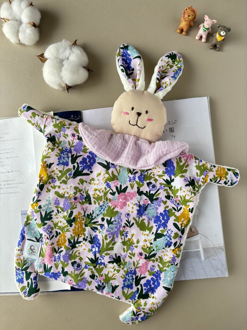 紫色花卉 兔宝宝安抚巾 弥月礼 新生儿礼 婴儿 - 满月礼盒 - 棉．麻 紫色