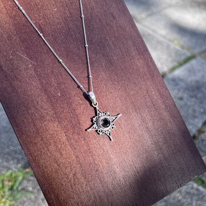 喜迎瑶 925银 茶晶 烟水晶 墨晶 钻切 项链 水晶 民族风 男女 - 项链 - 水晶 银色