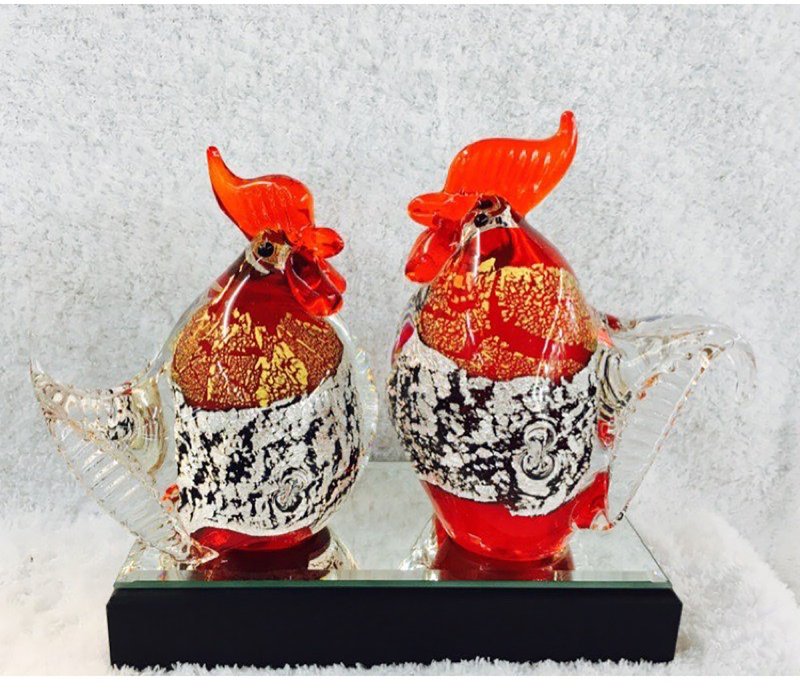 水晶玻璃 金鸡母 金箔银箔 公母鸡 福气鸡 - 摆饰 - 玻璃 