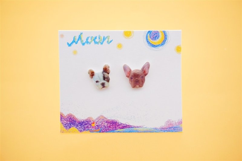 MoonMade 原创手工耳钉 法国斗牛犬耳针 小短腿狗狗 生日礼物 Miniature French Bulldog Stud Earrings for Dog Lover - 耳环/耳夹 - 其他材质 多色