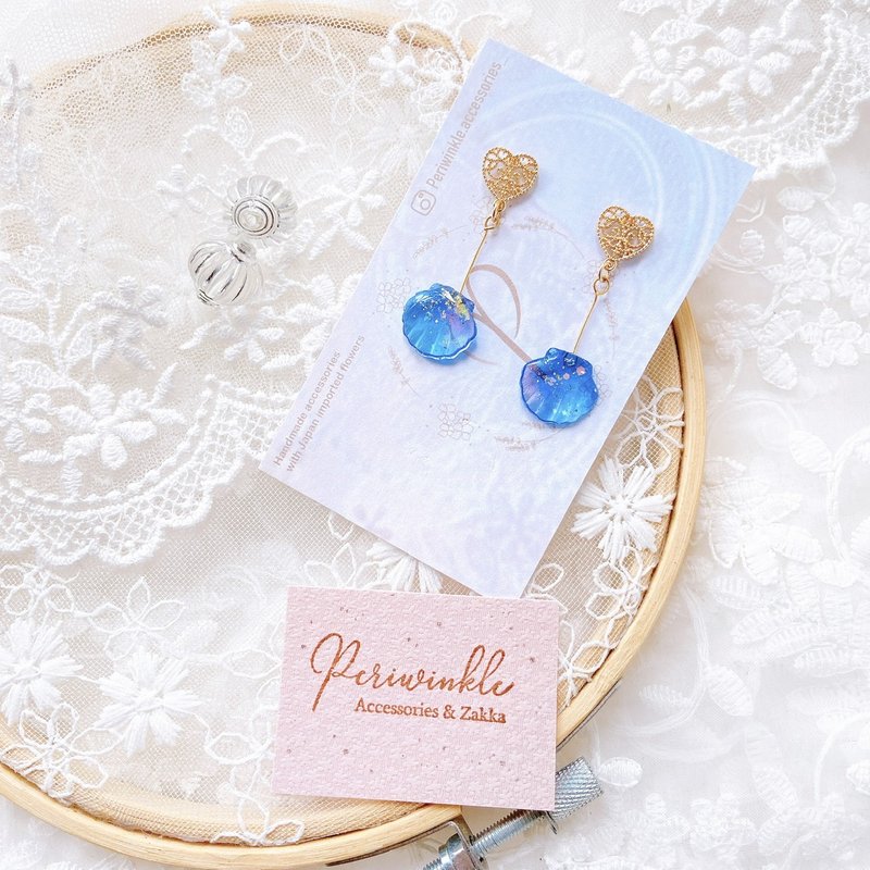 星空贝壳耳环 梦幻 日系 可改耳夹 少女 - 耳环/耳夹 - 其他材质 蓝色