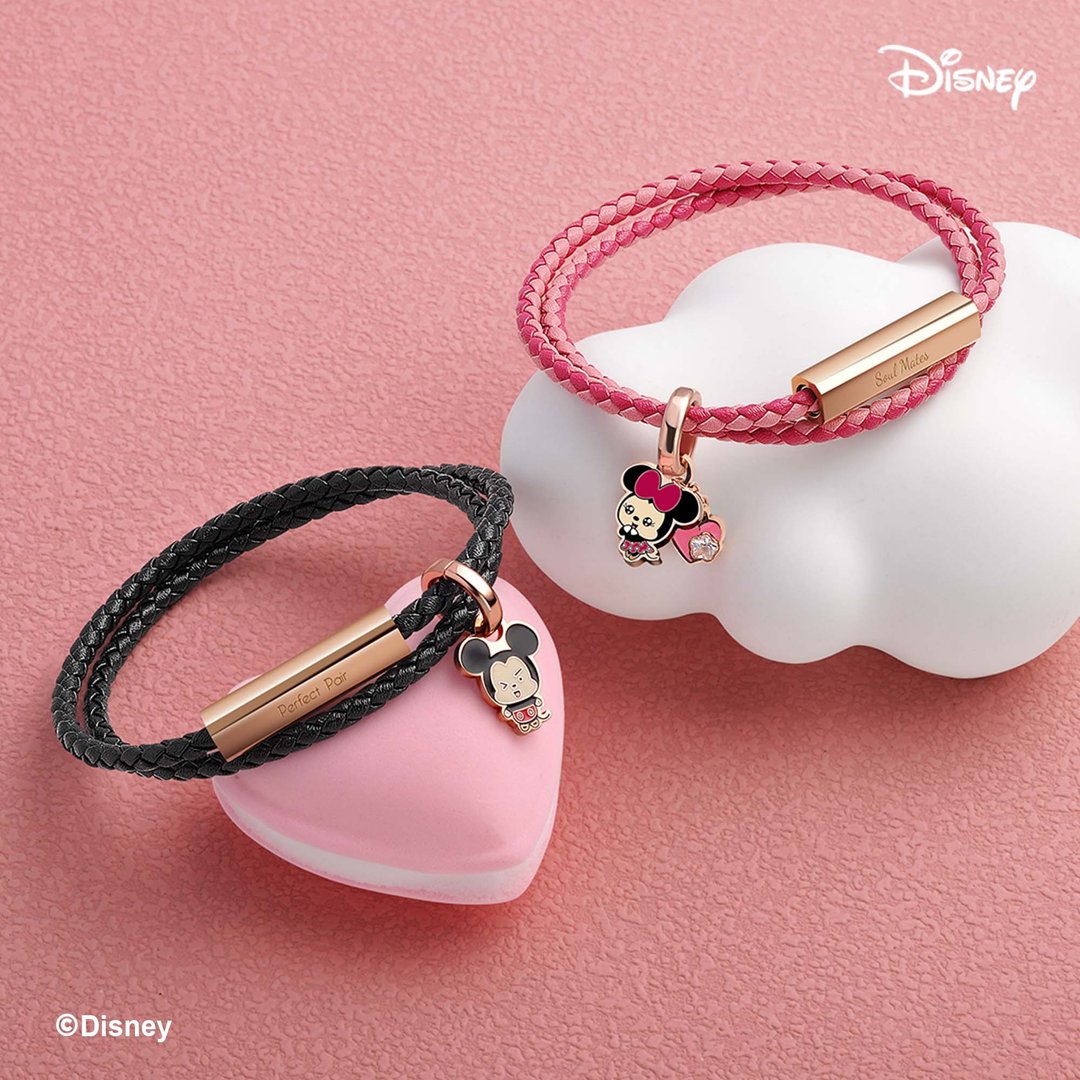 迪士尼系列情侣特别版 定制化刻字 米奇 米妮 皮革手环 (8色) - 手链/手环 - 真皮 蓝色