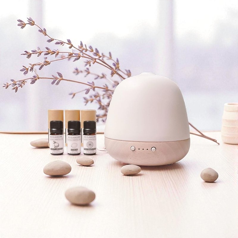 【顶级白陶瓷实木香氛灯】附3款纯精油 手工白陶瓷 实木座 暖光 - 香薰/精油/线香 - 陶 白色