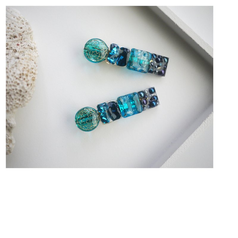 蓝绿色系发夹 | 树脂发饰 | 鸭嘴夹 | hair clip - 发饰 - 其他材质 蓝色