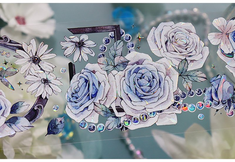 OKMT新七天原创手帐咕卡谷美流麻吧唧托胶带贴纸 玫瑰誓约 贝壳光 - 纸胶带 - 塑料 蓝色