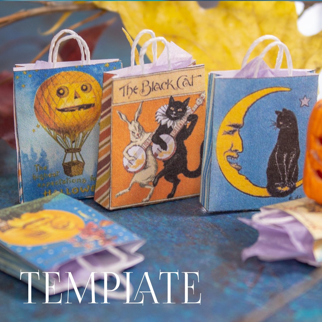 TEMPLATE Miniature Halloween bags | Digital product | PDF + JPG - 其他 - 其他材质 橘色