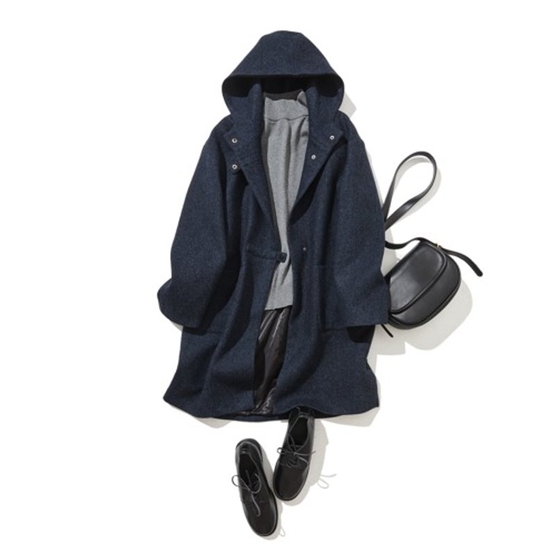 百搭无限大人感羊毛大衣 连帽外套 藏青色 221203-2 - 女装休闲/机能外套 - 羊毛 