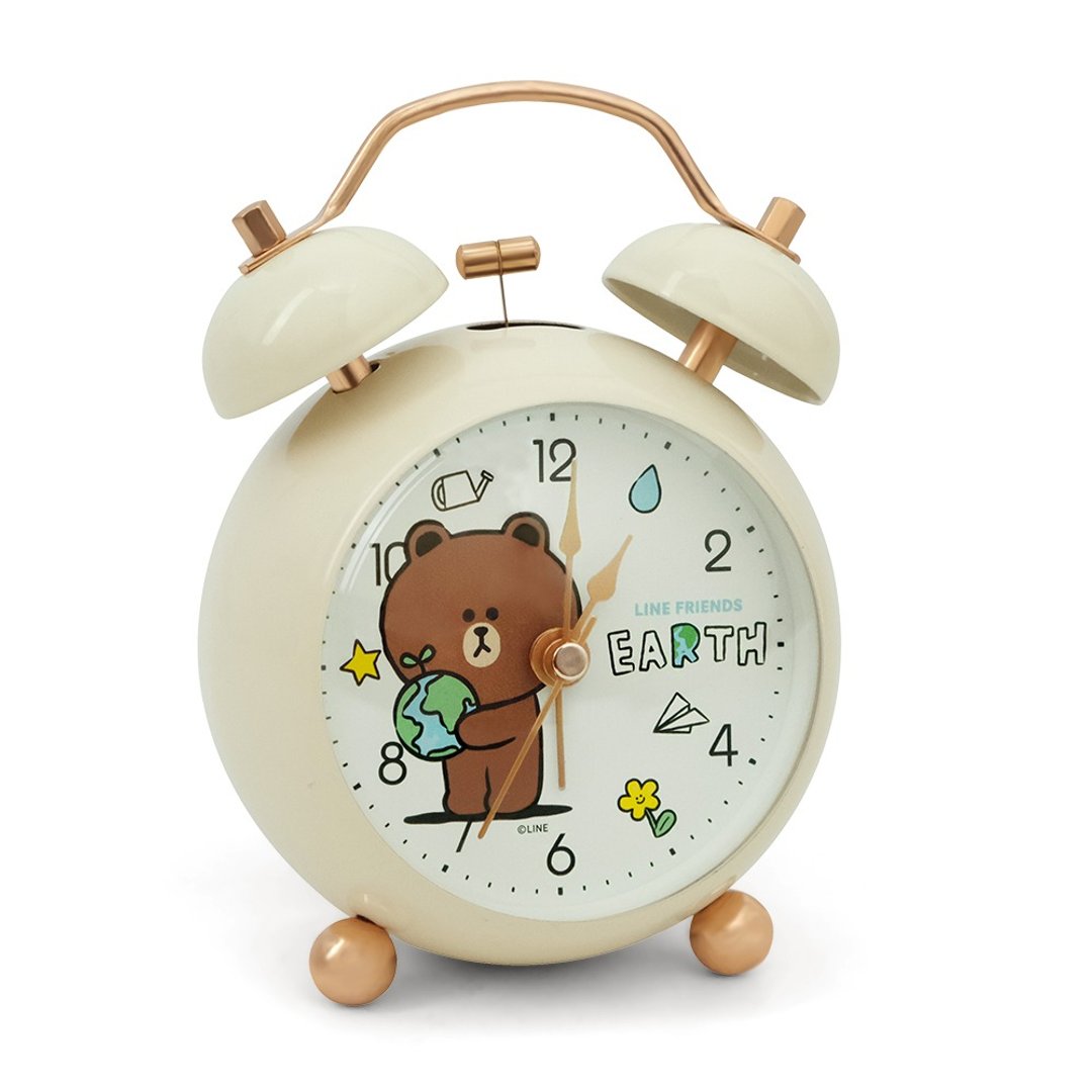 官方授权 LINE FRIENDS 爱地球复古米白打铃闹钟 - 时钟/闹钟 - 其他金属 金色