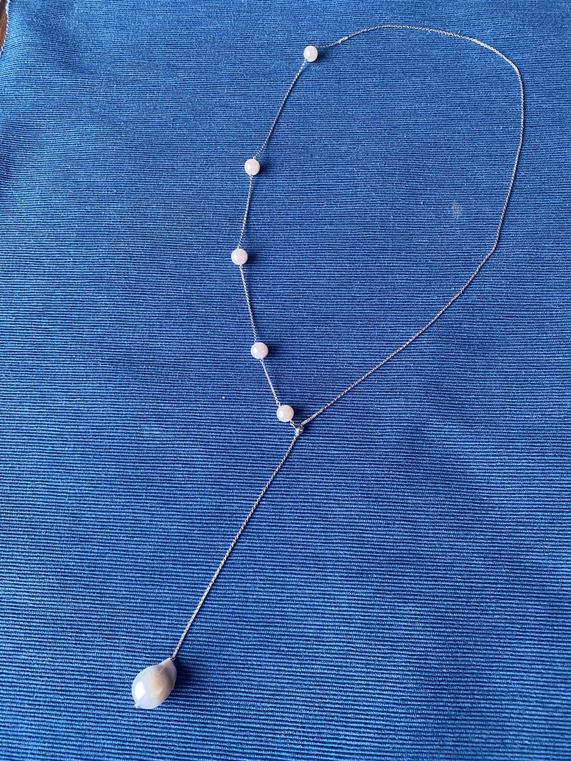 简约巴洛克淡水珍珠项链40寸 - 项链 - 纯银 银色