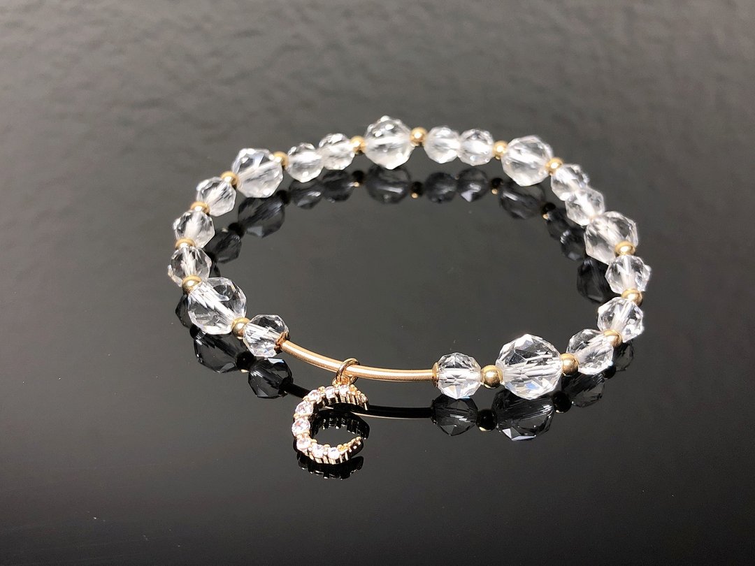 天然高等级 全美白水晶 多角切面珠 水晶手链 手链 手串 开运 - 手链/手环 - 水晶 白色