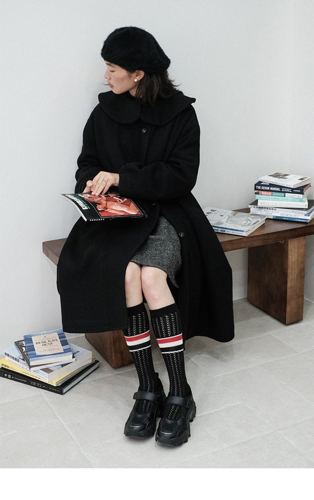 复古娃娃领A字大码宽松中长款毛呢大衣外套女 - 女装西装外套/风衣 - 聚酯纤维 