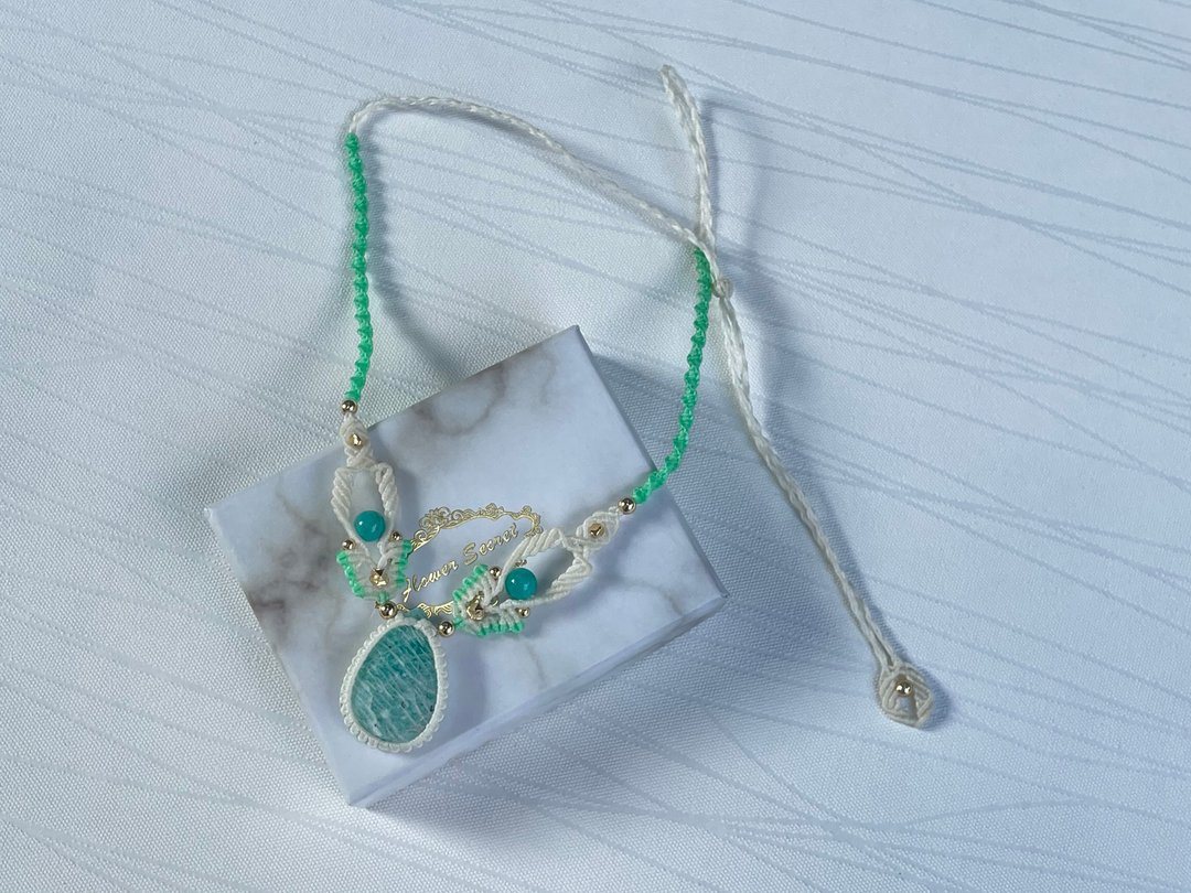 *220920 Macrame 天河石 编织 颈链 - 项链 - 半宝石 绿色